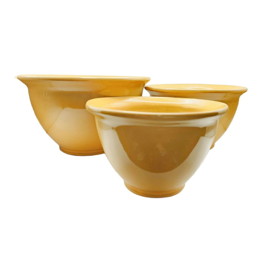 Vintage Yellow Gold Pottery Nesting Bowls, Set of 3, Made in Portugal